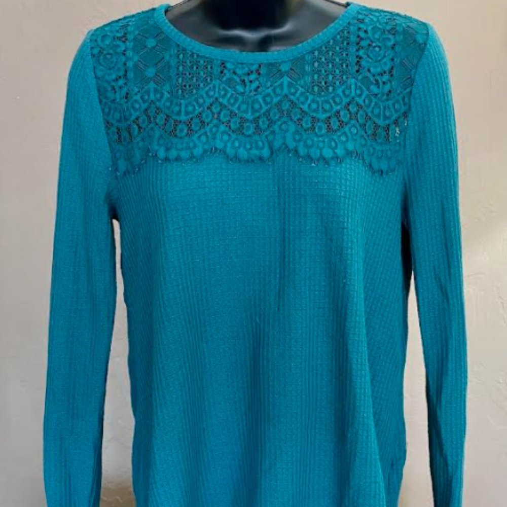 Lucky Brand Teal Lace Long Sleeve Shirt